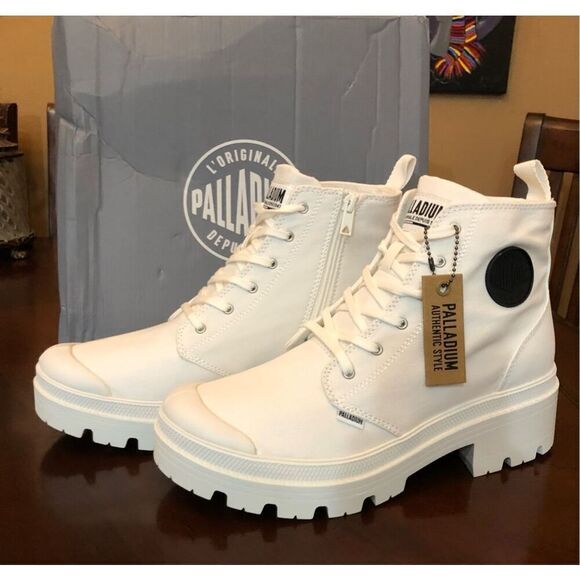 PALLADIUM - NWTIB - L Sz 11 (EUR 43) Pallabase Twill High Top in Stark White ♥️ - Picture 11 of 16